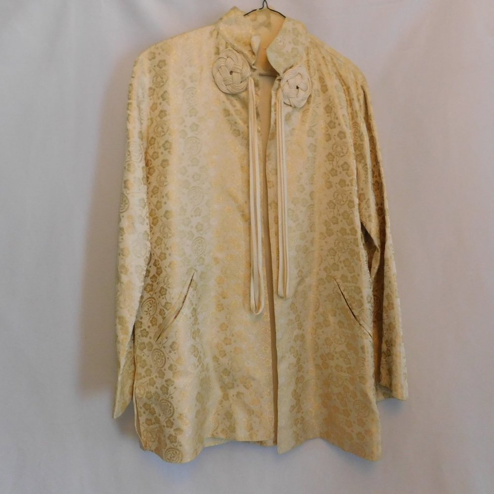 Vintage Asian silk cream and gold jacket L